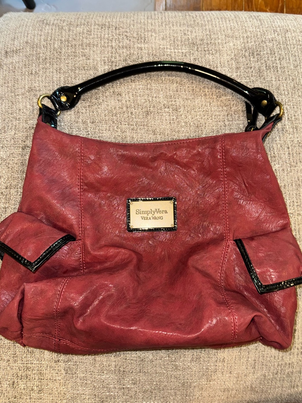 Simply Vera Vera Wang Burgundy Shoulder Bag with Black Trim